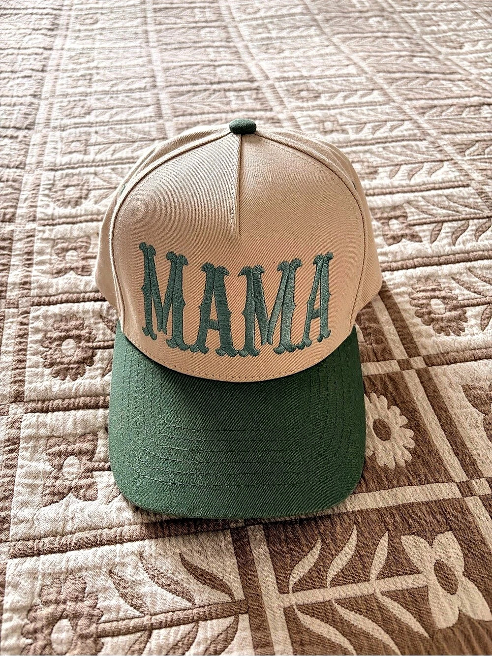 C.C MAMA Letter Embroidered Snapback Hat Green & Tan